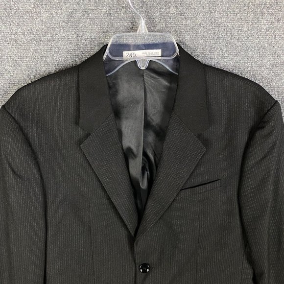 Zara Blazer Men's Size 42 Striped Black Polyester Blend 2 Buttons Formal - Picture 2 of 10